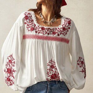 Boho Women's Bohemian Color Woven Embroidery Casual Blouse